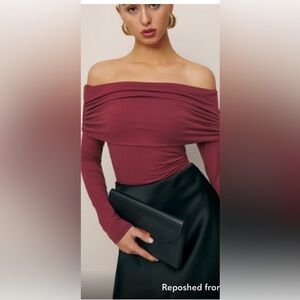 Reformation Florentina Off Shoulder Long Sleeve Top